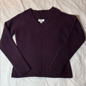 LOFT Deep Purple Wool Blend V-Neck Sweater